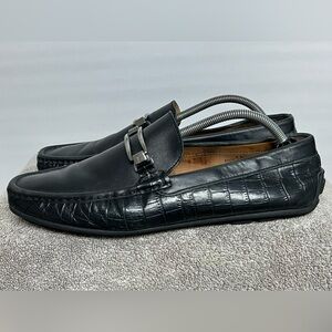 Black Leather Loafers with Buckle Detail